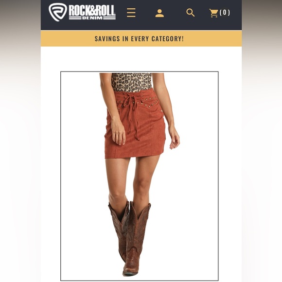 Microsuede Studded Mini Skirt by Rock & Roll Cowgirl size L (Large) rusty orange - Picture 4 of 10